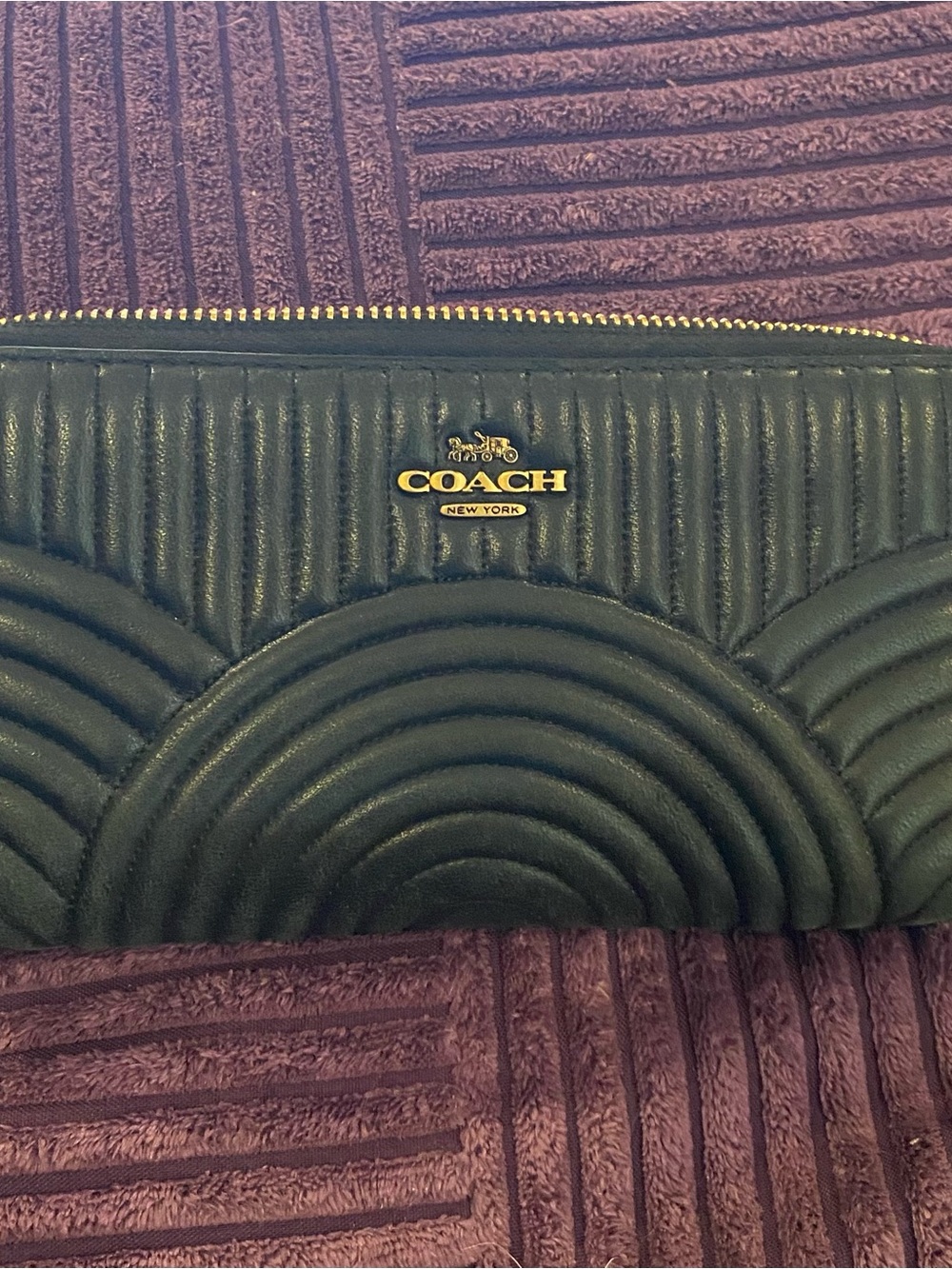 Coach Quilted Leather Zip Wallet in Black with Gold Logo